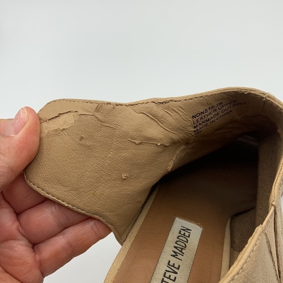 Steve Madden Nonstp Tan Leather Ankle Strap Stacked Heel Booties Size 7 - Picture 10 of 10